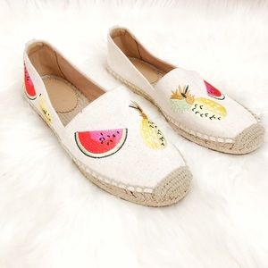 J. Crew Canvas Embroidered Fruits Espadrille Flats
